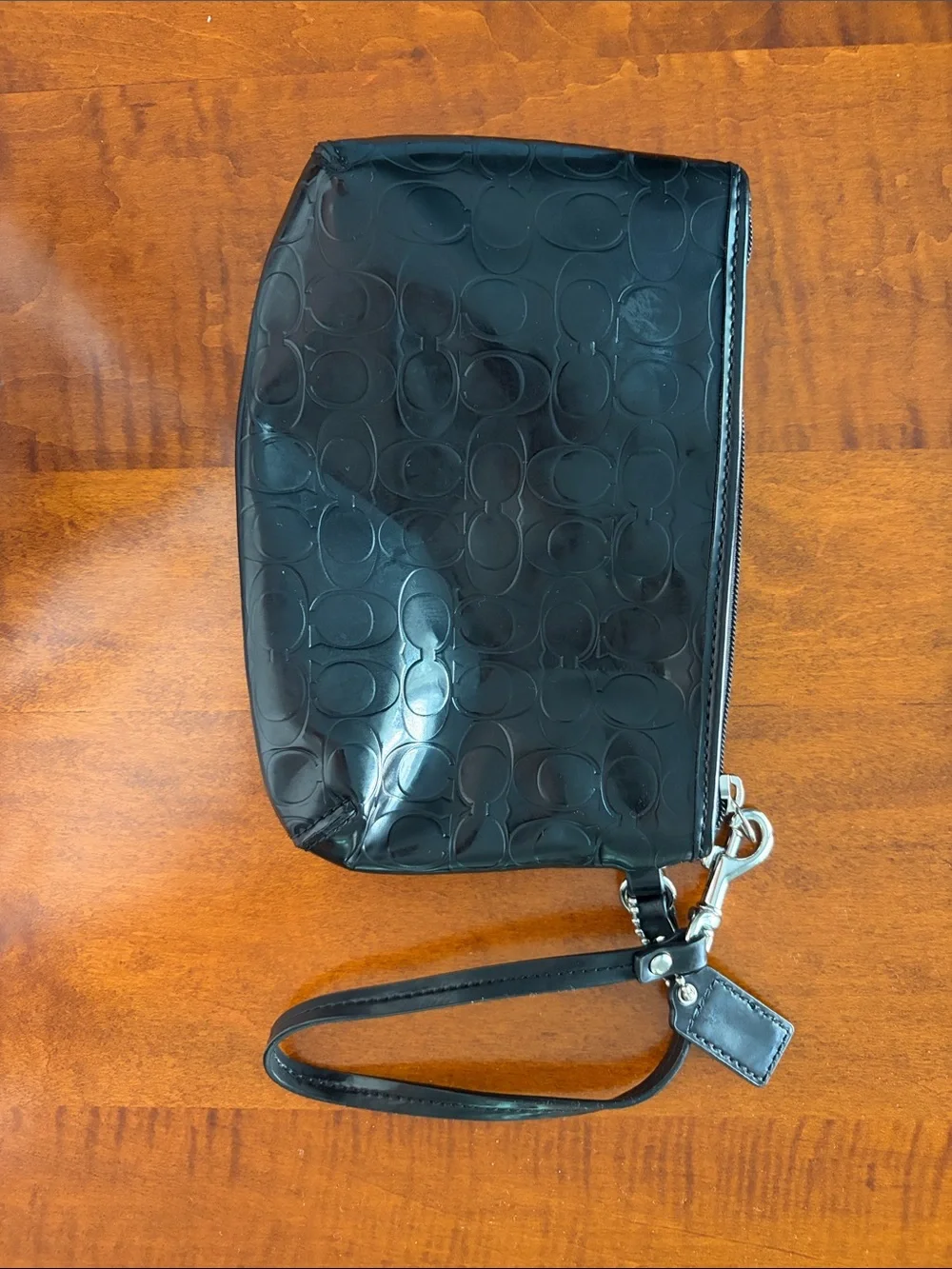 Black Women's Wristlet Pouch with Embossed Pattern